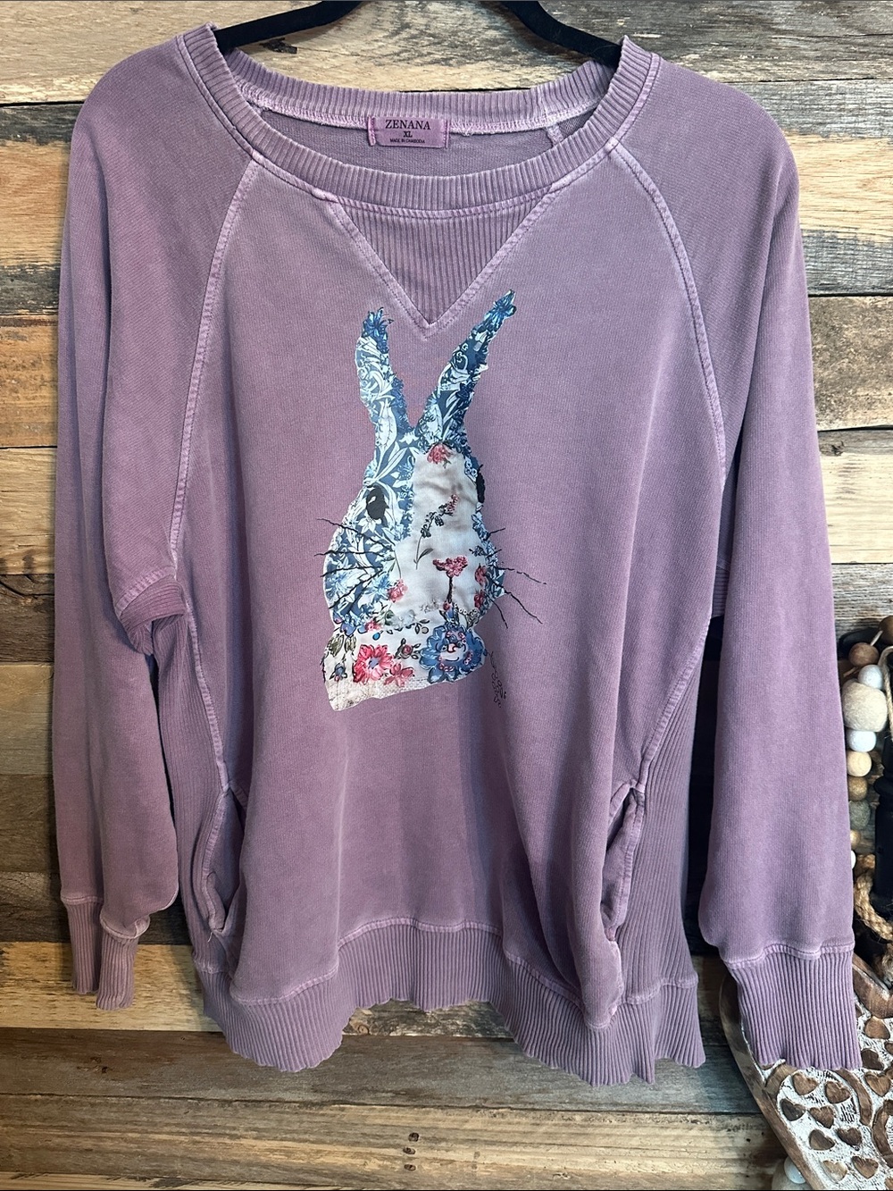 Zenana Outfitters Lavender Mauve Floral Bunny Crewneck sweatshirt